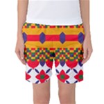 Red flowers and colorful squares                                                                 Women s Basketball Shorts
