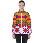 Red flowers and colorful squares                                                                  High Neck Windbreaker (Women)