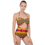 Red flowers and colorful squares                                                                 Scallop Top Cut Out Swimsuit