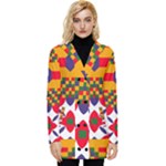 Red flowers and colorful squares                                                              Button Up Hooded Coat