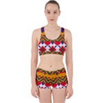 Red flowers and colorful squares                                                                  Work It Out Sports Bra Set