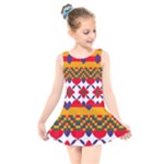Red flowers and colorful squares                                                                 Kids  Skater Dress Swimsuit