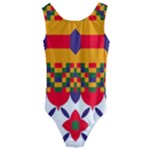 Red flowers and colorful squares                                                                 Kids  Cut-Out Back One Piece Swimsuit