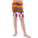 Red flowers and colorful squares                                                                Kids  Mid Length Swim Shorts