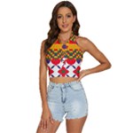 Red flowers and colorful squares                                                       Backless Halter Cami Shirt