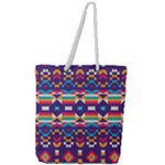 Pastel shapes rows on a purple background                                                               Full Print Rope Handle Tote (Large)