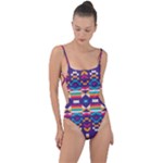 Pastel shapes rows on a purple background                                                                   Tie Strap One Piece Swimsuit