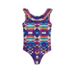 Pastel shapes rows on a purple background                                                                  Kids  Frill Swimsuit