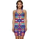 Pastel shapes rows on a purple background                                                        Sleeveless Wide Square Neckline Ruched Bodycon Dress