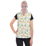 Flowers on a white background pattern                                                                 Women s Button Up Puffer Vest