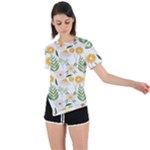 Flowers on a white background pattern                                                                     Asymmetrical Short Sleeve Sports Tee