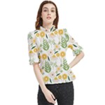 Flowers on a white background pattern                                                                   Frill Neck Blouse