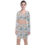 Flowers on a white background pattern                                                                       Long Sleeve Crop Top & Bodycon Skirt Set