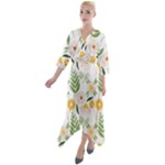 Flowers on a white background pattern                                                  Quarter Sleeve Wrap Front Maxi Dress