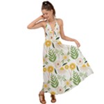 Flowers on a white background pattern                                                                     Backless Maxi Beach Dress