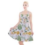 Flowers on a white background pattern                                                                       Halter Party Swing Dress