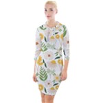 Flowers on a white background pattern                                                                      Quarter Sleeve Hood Bodycon Dress