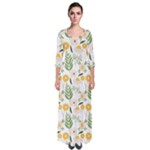 Flowers on a white background pattern                                                                      Quarter Sleeve Maxi Dress