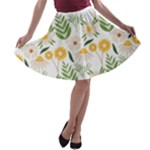 Flowers on a white background pattern                                                                    A-line Skirt
