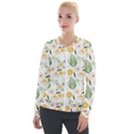Flowers on a white background pattern                                                                    Velour Zip Up Jacket