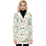 Flowers on a white background pattern                                                                Button Up Hooded Coat