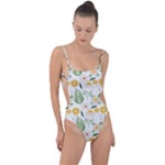 Flowers on a white background pattern                                                                    Tie Strap One Piece Swimsuit