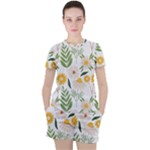 Flowers on a white background pattern                                                                    Women s Mesh Tee and Shorts Set