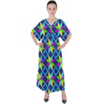 Colorful stars pattern                                                                        V-Neck Boho Style Maxi Dress