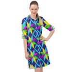 Colorful stars pattern                                                                        Long Sleeve Mini Shirt Dress