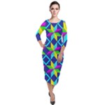 Colorful stars pattern                                                                       Quarter Sleeve Midi Velour Bodycon Dress