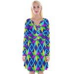 Colorful stars pattern                                                                        Long Sleeve Front Wrap Dress