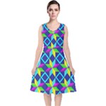 Colorful stars pattern                                                                    V-Neck Midi Sleeveless Dress
