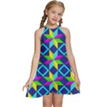 Colorful stars pattern                                                           Kids  Halter Collar Waist Tie Chiffon Dress