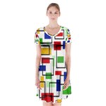 Colorful rectangles                                                                          Short Sleeve V-neck Flare Dress