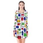 Colorful rectangles                                                                     Long Sleeve V-neck Flare Dress