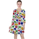 Colorful rectangles                                                                      Quarter Sleeve Ruffle Waist Dress