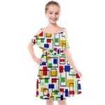Colorful rectangles                                                                  Kids  Cut Out Shoulders Chiffon Dress