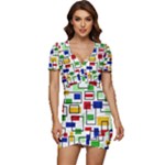 Colorful rectangles                                                               Low Cut Cap Sleeve Mini Dress
