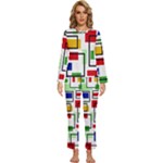 Colorful rectangles                                                            Womens  Long Sleeve Lightweight Pajamas Set
