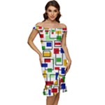 Colorful rectangles                                                            Ruffle Split Hem Bodycon Dress