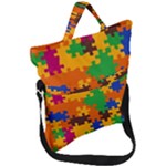 Retro colors puzzle pieces                                                                        Fold Over Handle Tote Bag