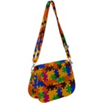 Retro colors puzzle pieces                                                                   Saddle Handbag