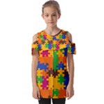 Retro colors puzzle pieces                                                              Fold Over Open Sleeve Top