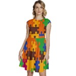 Retro colors puzzle pieces                                                                 Cap Sleeve High Waist Dress