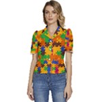 Retro colors puzzle pieces                                                                 Puffed Short Sleeve Button Up Jacket