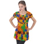Retro colors puzzle pieces                                                                       Puff Sleeve Tunic Top