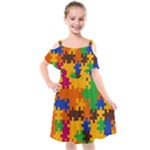 Retro colors puzzle pieces                                                                          Cut Out Shoulders Chiffon Dress