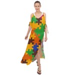 Retro colors puzzle pieces                                                                          Maxi Chiffon Cover Up Dress