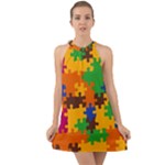 Retro colors puzzle pieces                                                                           Halter Tie Back Chiffon Dress