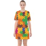 Retro colors puzzle pieces                                                                           Sixties Short Sleeve Mini Dress